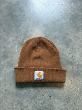 Carhartt Brown Cuffed Knit Beanie with Logo Patch